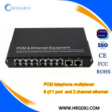 8 channel fxo/fxs with 2 ethernet fiber optic to rj11 media converter